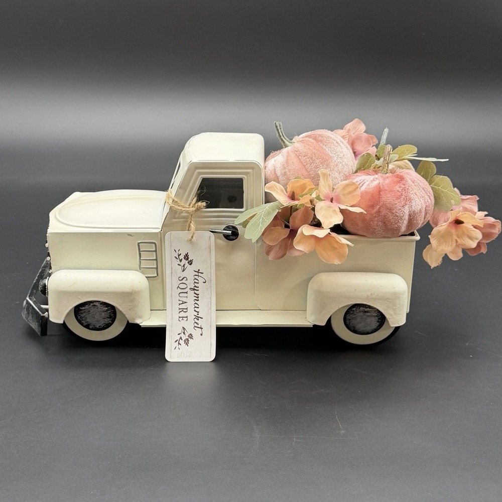 Distressed Metal White Farm Truck Pumpkins Fall Christmas‎ Decor Changeable